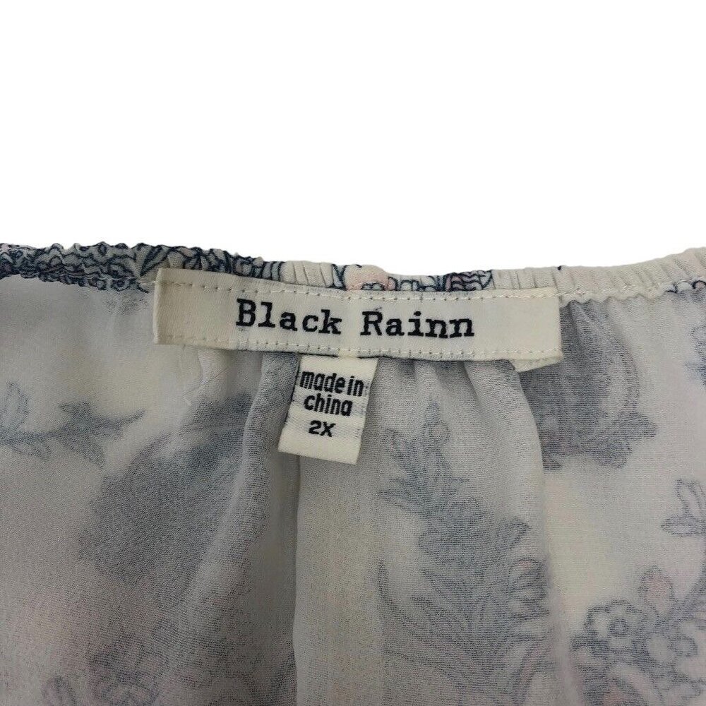 Black Rainn Plus 2X Boho Pastel Floral Print Tunic Top 3/4 Sleeve Shirt Blouse - Picture 6 of 6
